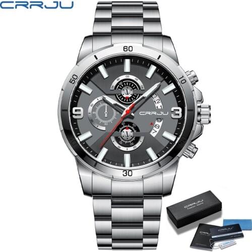 Mens Watch CRRJU Fashion Casual Men‘s Watches Luminous Date Quartz 316L Stainless Steel Band Watch for Men Relogio Masculino