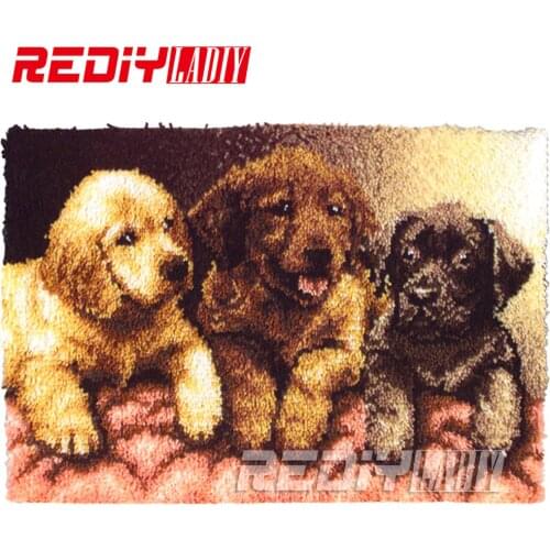 New 3D Latch Hook Rug Kits DIY Needlework Unfinished Crocheting Rug Yarn Cushion Mat Embroidery Carpet Rug Three Dogs Home Decor