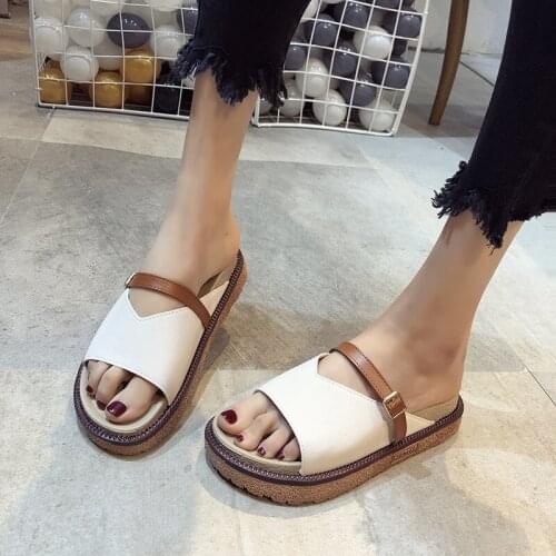 New Fashion New Womens Slippers Casual Simple Shoe Upper Buckle Design Trend Outer Wear Thick-soled Sandalias