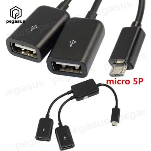 One Point Two Power Supply USB HUB 2.0 Micro 5P Plug Male to Double A Female Port Adapter Cable OTG Converter