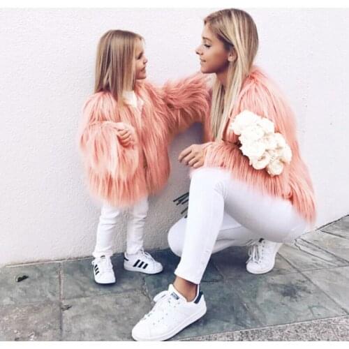 Autumn Winter Family Matching Clothing Mother Daughter Fur Faux Tassels Coat Thicken Warm Outwear Mom Girls Matching Jackets 4XL