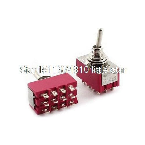 AC 250V 2A 125V 5A ON-ON 2 Position 4PDT 12 Pins Toggle Switch 2Pcs
