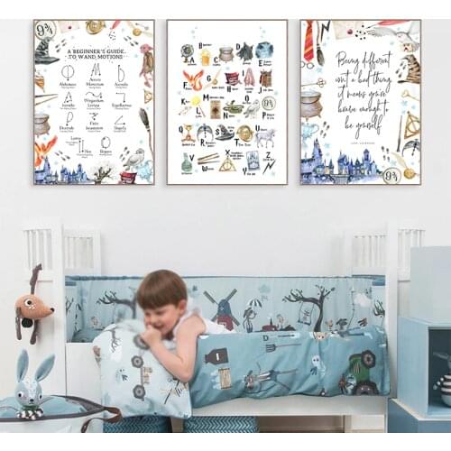 Magic World Watercolor ABC Alphabet Posters and Prints Movie Fans Gifts Kids Room Wall Art Pictures Canvas Painting Decoration