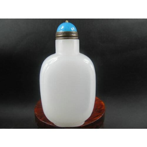 Rare Chinese 3.0 inches Master Hand-carved White Jade Snuff Bottle