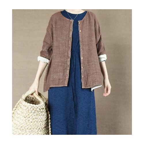 2015 Original design cotton and linen loose big yards shirt linen Blouse cardigan 17506-6