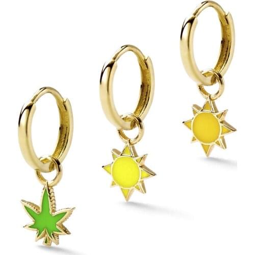 3 Pcs New Alloy Drip Oil Stud Earring for Women Cute Mini Multicolor Sun Maple Leaf Piercing Earrings Set Fashion Jewelry 2020
