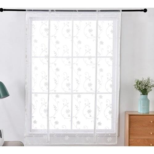 Modern Flower Embroidered Short Curtain Tulle Window Curtain Kitchen Living Room Divider Sheer Curtain Panel Drapes Window Voile