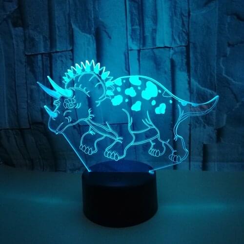 Dinosaur Triceratops 3D LED Acrylic Night Lamp Office Bar Bedroom Mood Lighting 7 Colors Change Illusion Kids Gift Hobby Light