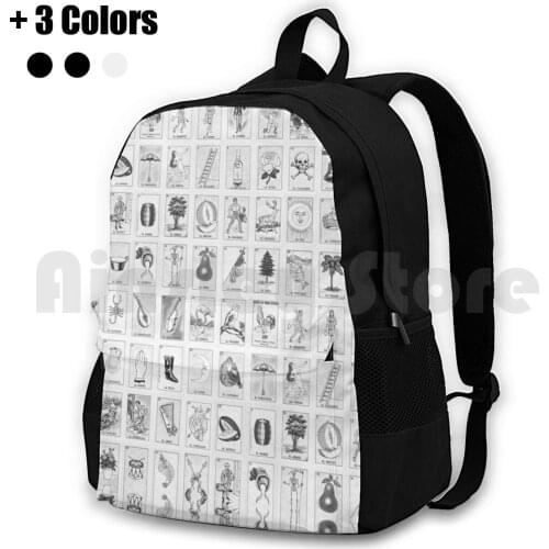 Loteria Cards Outdoor Hiking Backpack Waterproof Camping Travel Mexican Bingo Game Games B W Black And White Grayscale Gray