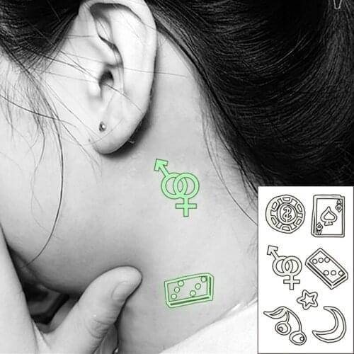 Waterproof Temporary Luminous Tattoo Sticker Moon Star Play Card Totem Gender Signs Flash Tatoo Fake Tatto for Kids Women Men