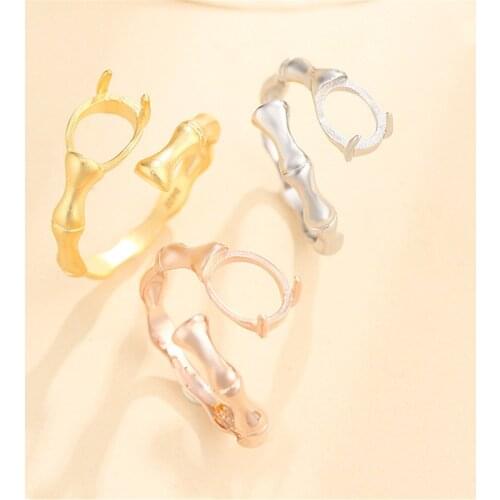 Ring Blank for 6x8mm/7x9mm/9x11mm Oval Cabochons Bamboo Style Ring Setting Gold Plated 925 Silver Adjustable Ring Base SR0104