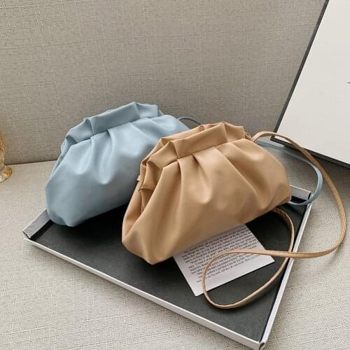 Women Fashion Soft PU Leather Dumpling Cloud Purse Handbag Pleated Hobos Bag Luxury Shoulder Crossbody Messenger Bags