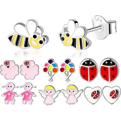 ELESHE Christmas Animal Collection Enamel Honeybee Women Stud Earrings Original 925 Sterling Silver Children Day Jewelry