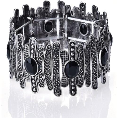 Vintage Ethnic Silver Color Adjustable Bracelet For Women Fashion Jewelry 10 style Multicolor Crystal Gold Alloy Bracelet Men