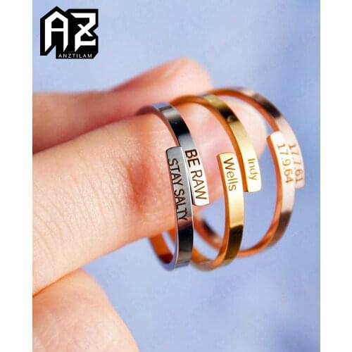 AZ Ins Hot Custom Letters Engraved Name Rings For Women Stainless Steel Free Size Ring Gift Wedding Party Jewelry Goth Drop Ship