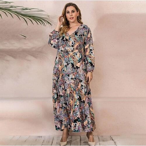2021 New 2111-1 Bohemian Long Sleeve Plus Size Dresses Summer Women Dress 3xl 4xl Large Size Woman Dress Plus Size Elegant Cloth
