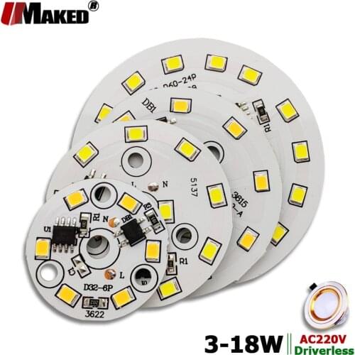 10pcs AC220V LED Module 3W 5W 7W 9W 12W 15W 18W Downlight PCB Aluminum plate White/Warm SMD2835 Smart IC Driver Ceiling Lamp DIY