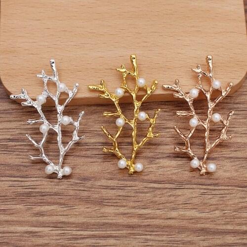 20 PCS 47*28mm Gold Silver Plated Imitation Pearl Branches Metal Alloy Branch Base Settings DIY Accessories For Jewelry Making