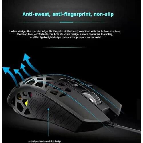 AJ 339 USB Wired Gaming Mouse PMW3327 SensorRGB Backlight 6200 DPI Adjustable 5 Keys Lightweight Hollow-Out PC Gamer Mice