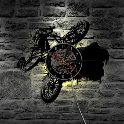 BMX Bikes Sports Bicycle LED Vinyl Clock Lighting Color Changing Silhouette Wall Light Remote Controller Led Backlight
