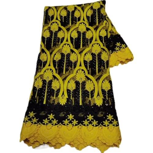 Black Matching Yellow Stones French Embroidery Turtle Fabric for Big Wedding Nigeria Party 2021 Tulle Net Elegant Design T048
