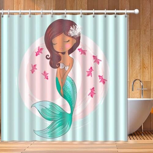 Black Girl Little Mermaid Shower Curtains For Bathroom Blue Shower Curtains For Girls Kids Boys Bath Waterproof Curtains