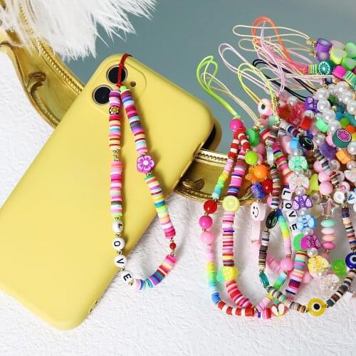 Choke Colorful Acrylic Bead Heart Smile Mobile Phone Chain CellPhone Strap Anti-Lost Lanyard for Women Summer Travel Jewelry