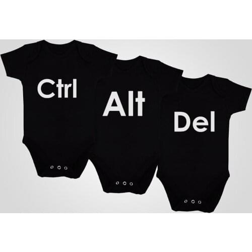 Ctrl Alt Del Triplets Baby Grow Gaming Black Newborn Bodysuit Short Sleeve Sleeved IT Nerd Video Game Computer Top Tee Outfit