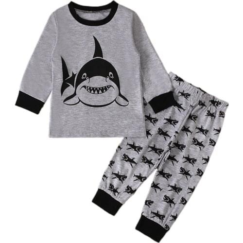 Infant Baby Suit 2021 Autumn Boys Shark Printed Top Pants Sets Cotton Boys Clothing 2pcs Newborn Clothes 0-5 Years