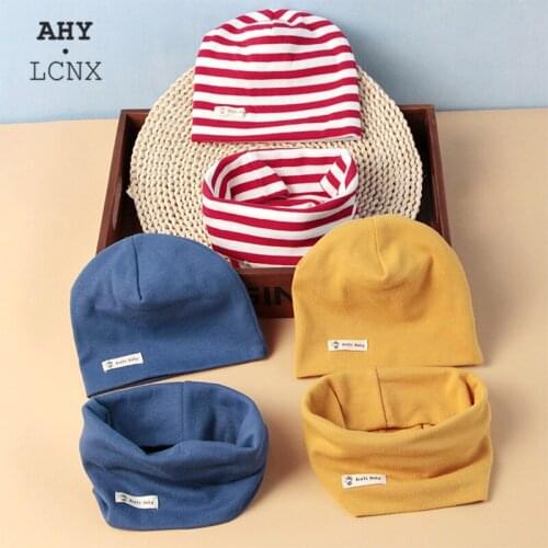 2021 New Winter Autumn Baby Hat Scarf Set Cotton Collar Sets Warm Children Scarves Hats Suit Girls Boys Fashion Kids Child Cap