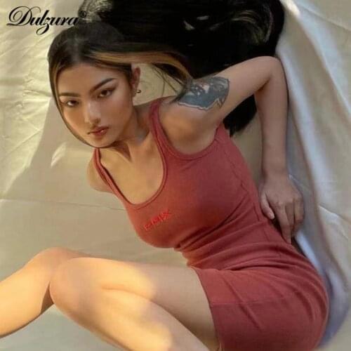 Dulzura Ribbed Knitted Letter Embroidered Women Shirt Mini Dress Bodycon Sexy Streetwear Party Club Elegant 2021 Summer Clothes