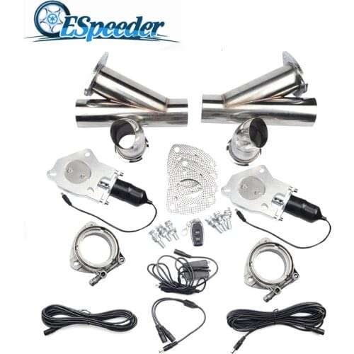 ESPEEDER 2'' Stainless Steel Y Pipe Headers Catback Pair Electric Exhaust Cutout Pipe Kit Exhaust Tip Muffler Remote Control