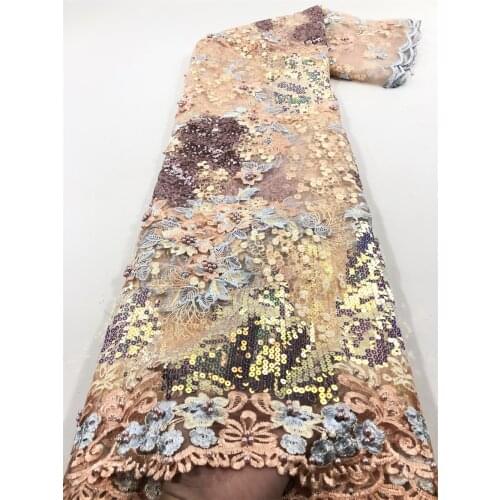 French Lace Fabric Nigerian Lace Fabrics Beaded Sequins High Quality African Lace Wedding Fabric for Dress RJW-445