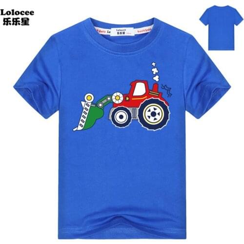 Excavator Applique Boys T-shirt Clothes 2020 Summer Childrens Clothing Cotton Kids t-shirts Bulldozer Boys Clothes