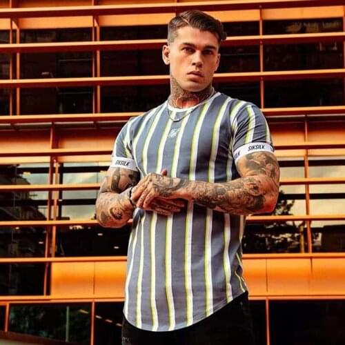 Sik Silk 2021 Summer Mens New Casual T-Shirt Fashion Striped quick-dry Hip-Hop Short-Sleeved Street Clothing Sports Slim Tops
