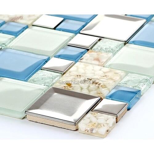 Blue crystal glass electroplate shell mosaic tiles HMGM1108 backsplash kitchen wall tile sticker bathroom floor tile