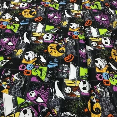 Halloween Night Jack printed Cotton fabric for shopping bags clothing hats handicrafts DIY sewing material by the meter