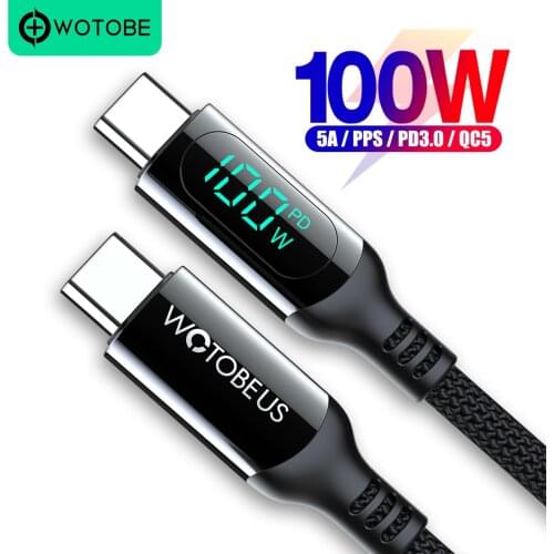 USB C to USB C Cable 100W, WOTOBE LED Display Type-C 5A E-Mark Fast Charging Nylon Braided Cord for MacBook Pro iPad laptop