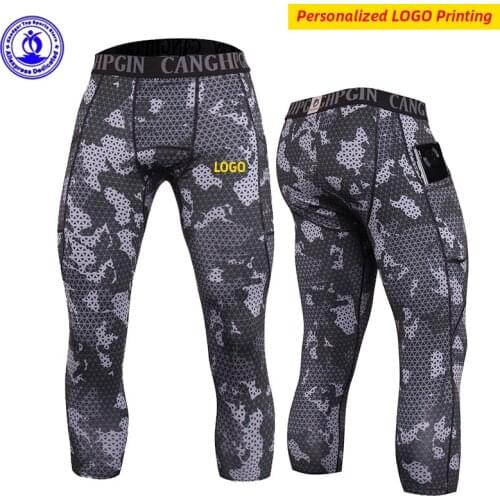 Personalized LOGO Compression Capris Running Tights Men Gym Fitness Leggings Quick-dry Sportswear Jogging Exercise Pants 3/4
