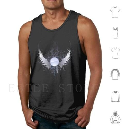 Round Banner With Angel ( White ) Tank Tops Vest Cotton Angel Angel White Circle White Dark Background Winged Glow In The Dark