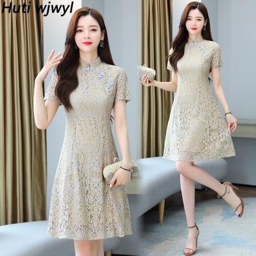 Chinese Style Lace Sexy Club Mini Dress Spring Summer Plus Size Vintage Runway Dresses 2021 Elegant Women Bodycon Party Vestidos