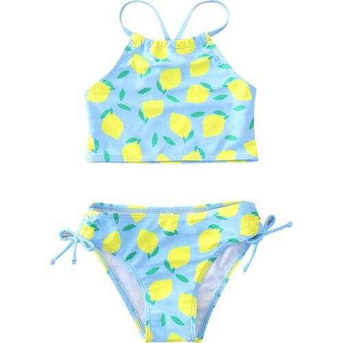 Summer Lovely Girls swimsuit Fruit pattern Girls swimwear Two pieces Kids Beach wear Biquini Infantil triangle swimsuit 7~14Year