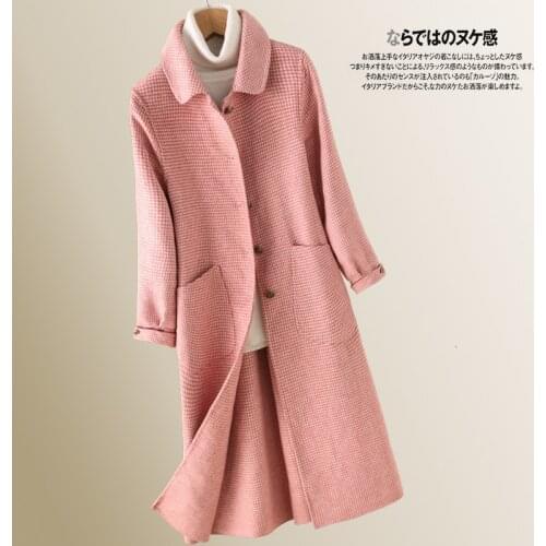Autumn Winter Jacket Women 100% Wool Coat Handmade Double-side Woolen Coat Female Korean Plaid Pink Jackets LDR-0202 MY1946
