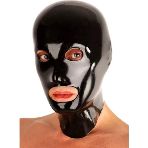 Handmade Latex Mask Black Rubber Hoods with Open Big Eyes and Open Mouth Cosplay Latex Mask Custom Size For Men Women