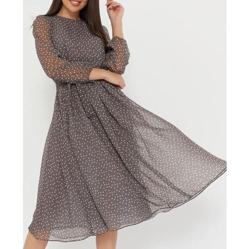 Summer Dress Woman 2021 Fashion New Long Sleeve O-Neck Polka Dot Printed Chiffon A-line Mini Dresses Casual Vestidos Mujer