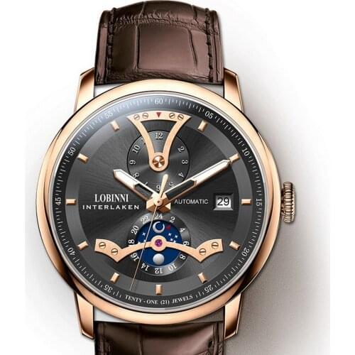 LOBINNI automatic watches for mens,men luxury watch self wind mechanical wristwatch 50m waterproof Switzerland clock sapphire