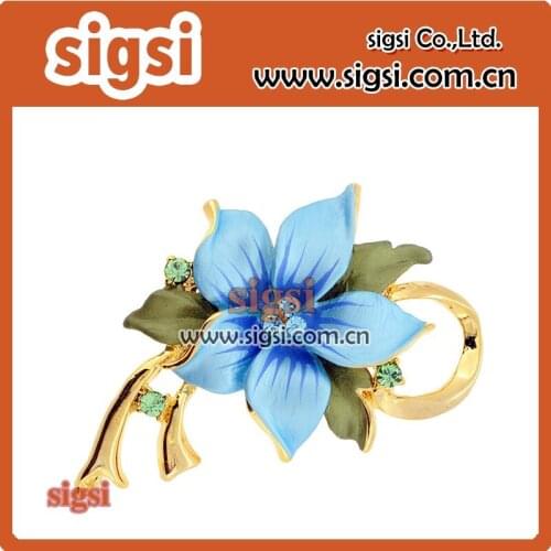 Fashion blue flower crystal rhinestone brooch for girl
