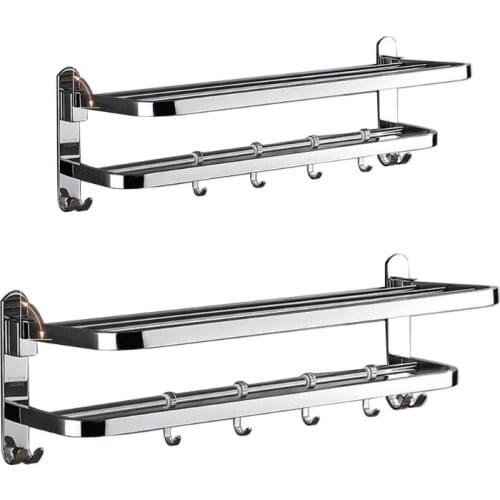 Wall-mounted Foldable Slide Rail Rack Without Perforation Storage Rack With 4 Slide Hooks Towel Rack Bathroom Accessories