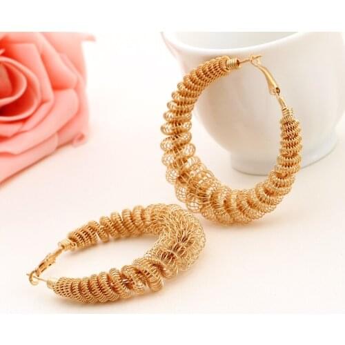 2019 New Fashion Gold Color Meatal Hammered Earring For Womens Ear Jewelry Alloy Geometric Hoop Statement Earrings