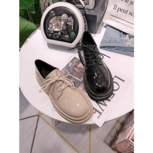 2021 spring and autumn new leather British style womens shoes net red thick-soled fashion all-match casual shoes